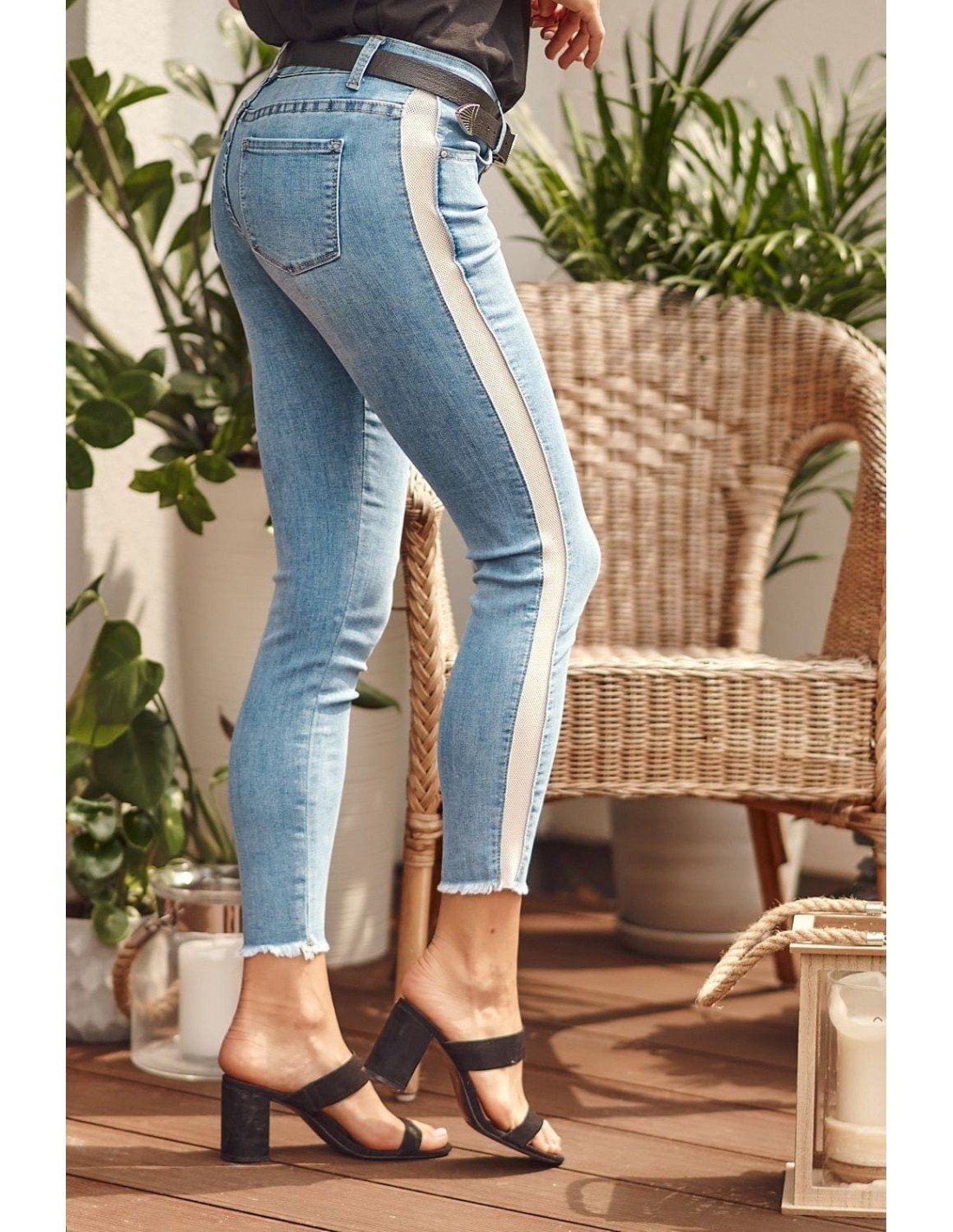 Fashionable jeans with a mesh stripe on the side 8923 - Online store - Boutique